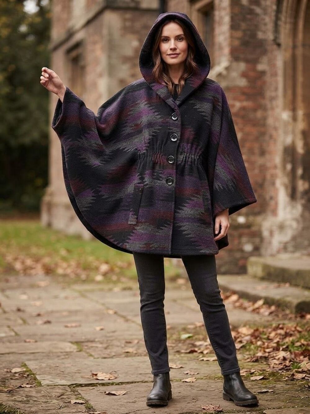 Steve Madden Boho Aztec Southwestern Pattern Hooded Cape Poncho Coat size large
